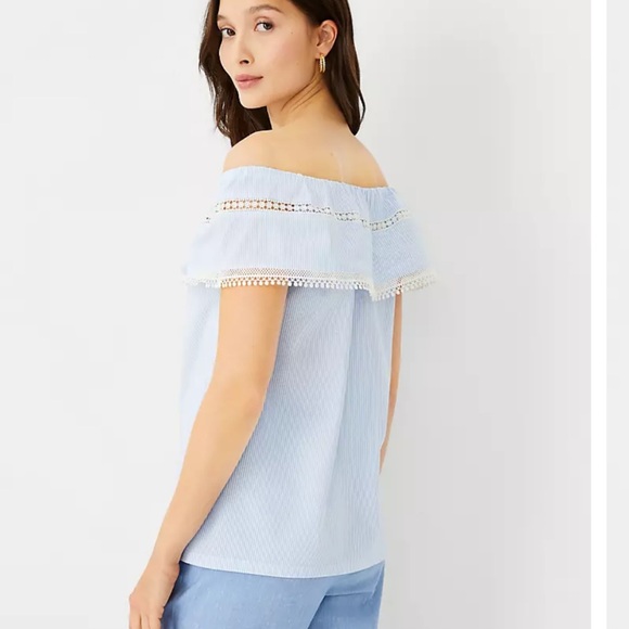 Ann Taylor Stripe Lace Trim Convertible Top Size S - Picture 3 of 7